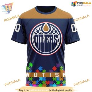 Custom Unisex Hockey Fights Against Autism NHL Edmonton Oilers Hoodie 3D 3