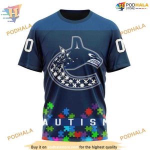 Custom Unisex Hockey Fights Against Autism NHL Vancouver Canucks Hoodie 3D 3