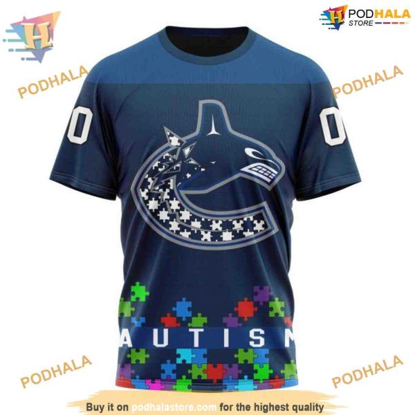 Custom Unisex Hockey Fights Against Autism NHL Vancouver Canucks Hoodie 3D