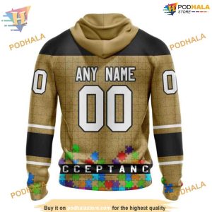 Custom Unisex Hockey Fights Against Autism NHL Vegas Golden Knights Hoodie 3D 2