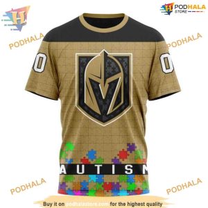 Custom Unisex Hockey Fights Against Autism NHL Vegas Golden Knights Hoodie 3D 3