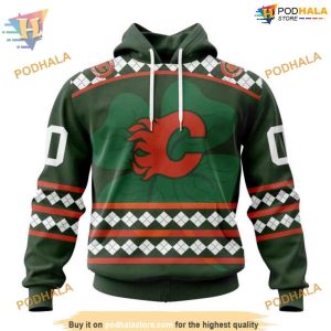 Custom Unisex Kits Hockey Celebrate St Patrick's Day NHL Calgary Flames Hoodie 3D