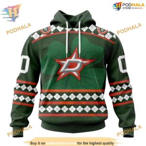 Custom Unisex Kits Hockey Celebrate St Patrick's Day NHL Dallas Stars Hoodie 3D 1
