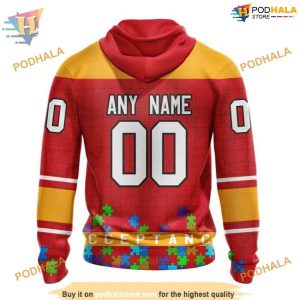 Custom Unisex Kits Hockey Fights Against Autism NHL Calgary Flames Hoodie 3D 2