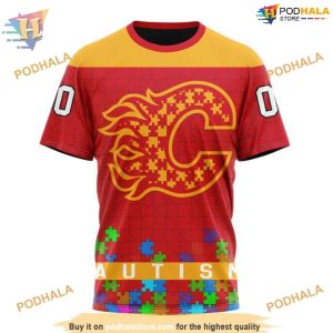 Custom Unisex Kits Hockey Fights Against Autism NHL Calgary Flames Hoodie 3D 3