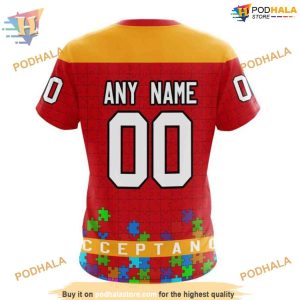 Custom Unisex Kits Hockey Fights Against Autism NHL Calgary Flames Hoodie 3D 4