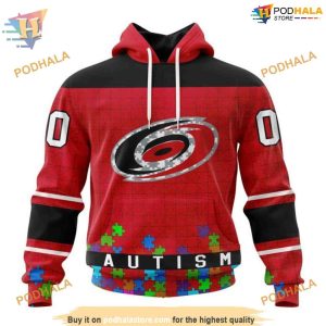 Custom Unisex Kits Hockey Fights Against Autism NHL Carolina Hurricanes Hoodie 3D 1
