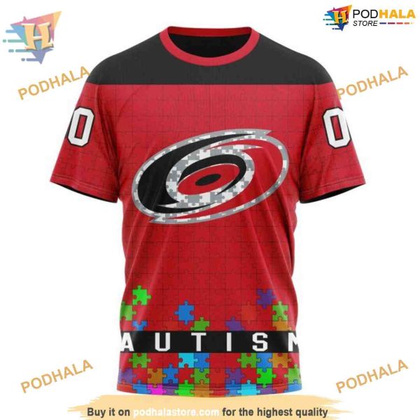 Custom Unisex Kits Hockey Fights Against Autism NHL Carolina Hurricanes Hoodie 3D