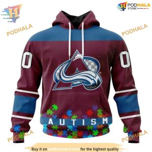 Custom Unisex Kits Hockey Fights Against Autism NHL Colorado Avalanche Hoodie 3D 1