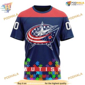 Custom Unisex Kits Hockey Fights Against Autism NHL Columbus Blue Jackets Hoodie 3D 3