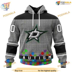 Custom Unisex Kits Hockey Fights Against Autism NHL Dallas Stars Hoodie 3D 1