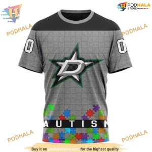 Custom Unisex Kits Hockey Fights Against Autism NHL Dallas Stars Hoodie 3D 3