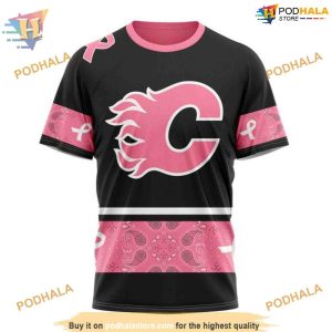 Custom WE WEAR PINK BREAST CANCER NHL Calgary Flames Hoodie 3D Sweatshirt 3