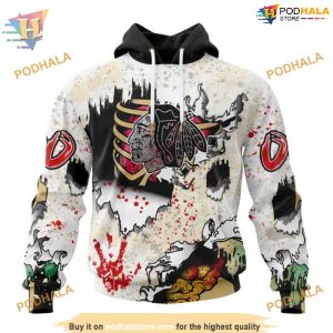 Custom Zombie Style For Halloween NHL Chicago Blackhawks Hoodie 3D 1