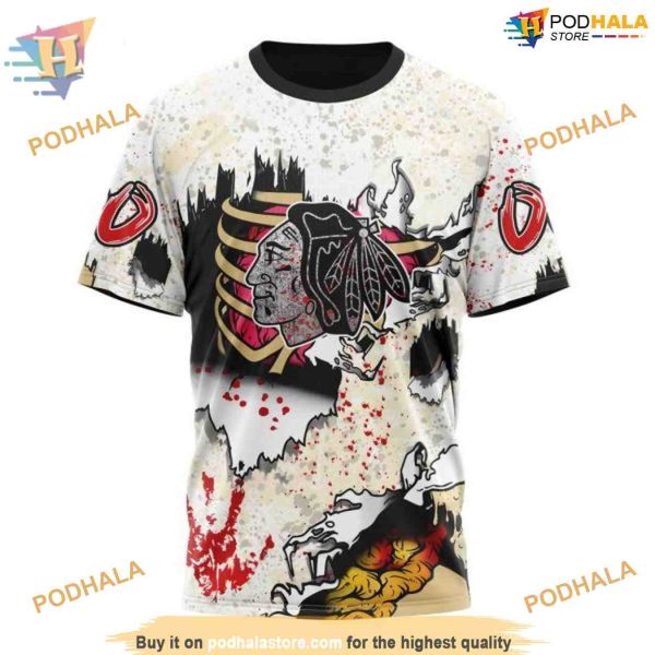 Custom Zombie Style For Halloween NHL Chicago Blackhawks Hoodie 3D