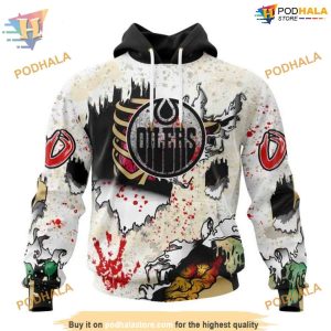 Custom Zombie Style For Halloween NHL Edmonton Oilers Hoodie 3D 1