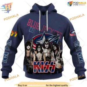 Custom mix Kiss Band Style NHL Columbus Blue Jackets Hoodie 3D 1