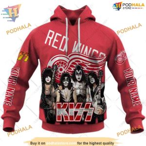 Custom mix Kiss Band Style NHL Detroit Red Wings Hoodie 3D 1