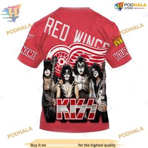 Custom mix Kiss Band Style NHL Detroit Red Wings Hoodie 3D 4