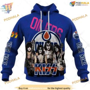 Custom mix Kiss Band Style NHL Edmonton Oilers Hoodie 3D 1
