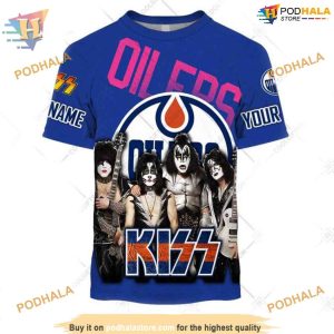Custom mix Kiss Band Style NHL Edmonton Oilers Hoodie 3D 2