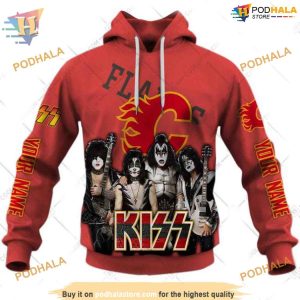 Custom x Kiss Band Style NHL Calgary Flames Hoodie 3D Sweatshirt 1