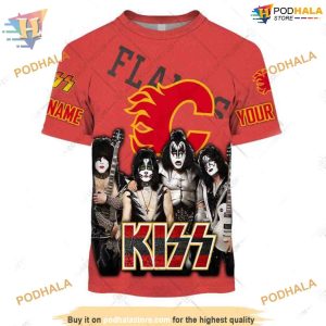 Custom x Kiss Band Style NHL Calgary Flames Hoodie 3D Sweatshirt 2