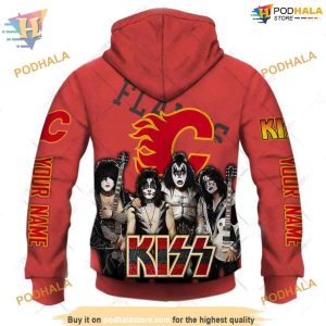 Custom x Kiss Band Style NHL Calgary Flames Hoodie 3D Sweatshirt 3