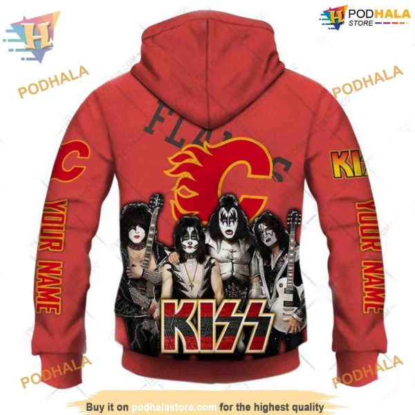 Custom x Kiss Band Style NHL Calgary Flames Hoodie 3D Sweatshirt