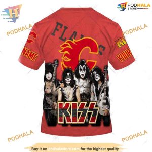 Custom x Kiss Band Style NHL Calgary Flames Hoodie 3D Sweatshirt 4
