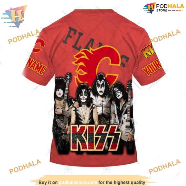 Custom x Kiss Band Style NHL Calgary Flames Hoodie 3D Sweatshirt