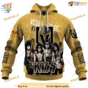 Custom x Kiss Band Style NHL Vegas Golden Knights Hoodie 3D Shirt 1