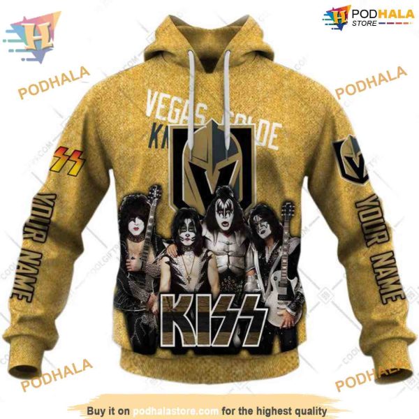 Custom x Kiss Band Style NHL Vegas Golden Knights Hoodie 3D Shirt