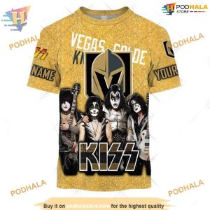 Custom x Kiss Band Style NHL Vegas Golden Knights Hoodie 3D Shirt 2