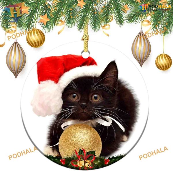 Cute Black Cat 2023 Christmas Ornament, Holiday Keepsake with Bell