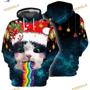 Cute Cat Pattern Funny Christmas Hoodie, Funny Xmas Gifts