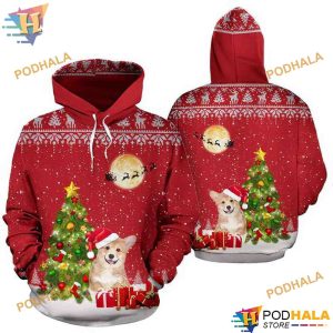Cute Corgi Pattern On Red Funny Christmas Hoodie, Funny Xmas Gifts