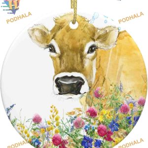 Cute Cow Farms Christmas 2023 Ornament, Ceramic Round Xmas Decoration
