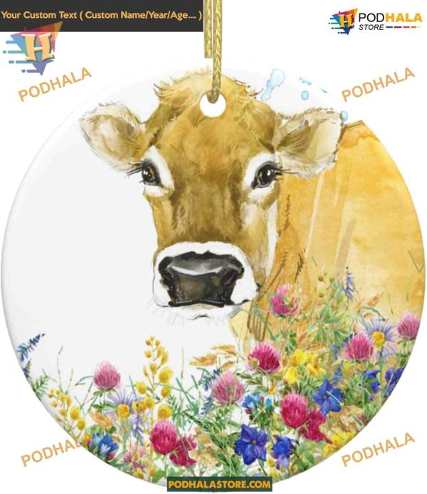 Cute Cow Farms Christmas 2023 Ornament, Ceramic Round Xmas Decoration