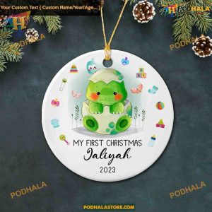 Cute Dino Baby's First Christmas 2023, Personalized Ceramic Ornament