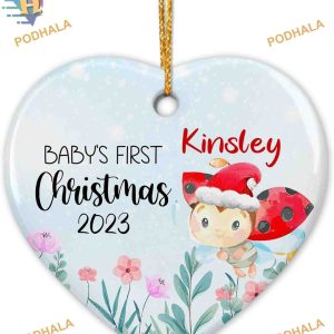 Cute Ladybug Baby's First Christmas 2023, Personalized Ceramic Ornament Gift