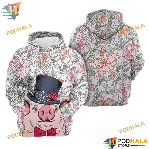 Cute Pig Flowers Pattern Funny Christmas Hoodie, Funny Xmas Gifts