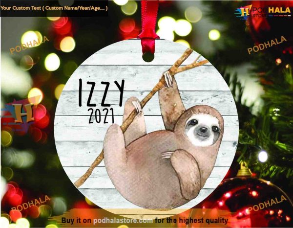 Cute Sloth Hanging Tree Personalized Ornament, Slothmas Festive Decor