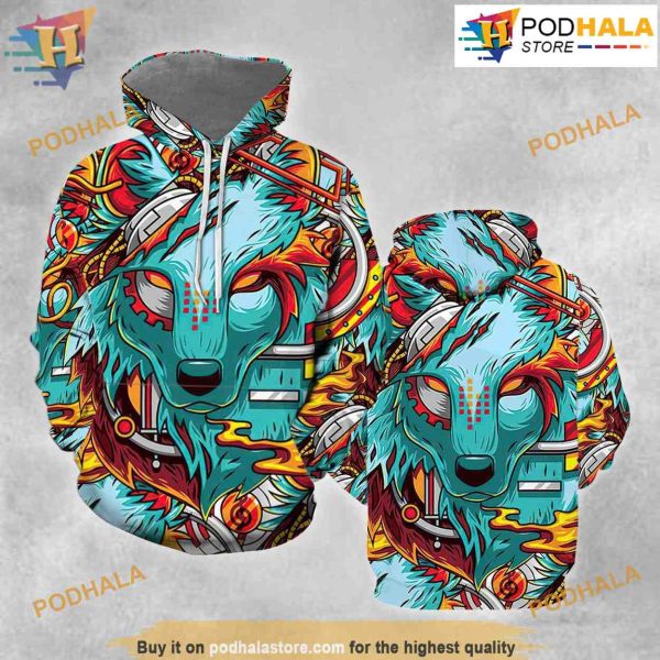 Cyber Wolf 3D Funny Christmas Hoodie, Funny Xmas Gifts