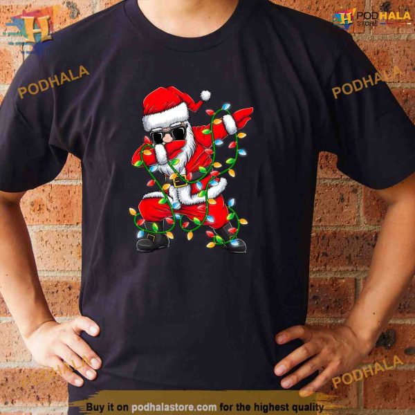 Dabbing Santa Xmas Lights Gifts Kids Girls Boys Christmas Shirt, Xmas Gifts