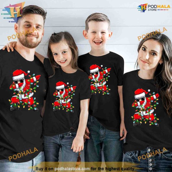 Dabbing Santa Xmas Lights Gifts Kids Girls Boys Christmas Shirt, Xmas Gifts