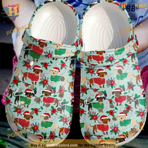 Dachshund Christmas Pattern Crocs Shoes, Creative Gifts for Men Women