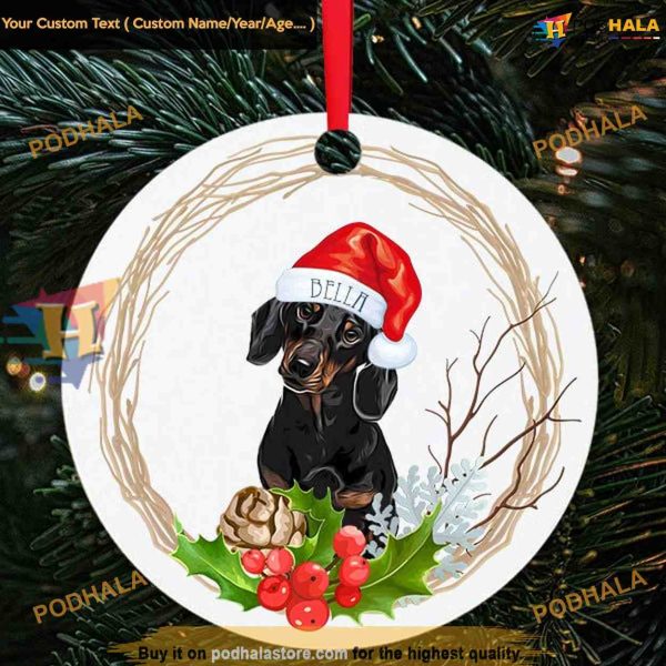 Dachshund Festive Tree Decoration, Personalized Dog Ornaments