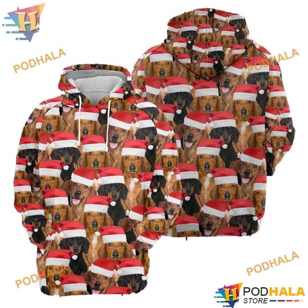 Dachshund Group Pattern Funny Christmas Hoodie, Xmas Gifts