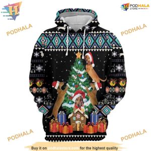 Dachshund Group Tree Pattern Black Funny Christmas Hoodie, Xmas Gifts